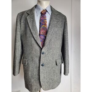 Duun & Co Harris Tweed Blazer Mens 42 Gray Herringbone Half Lined Scottish Wool